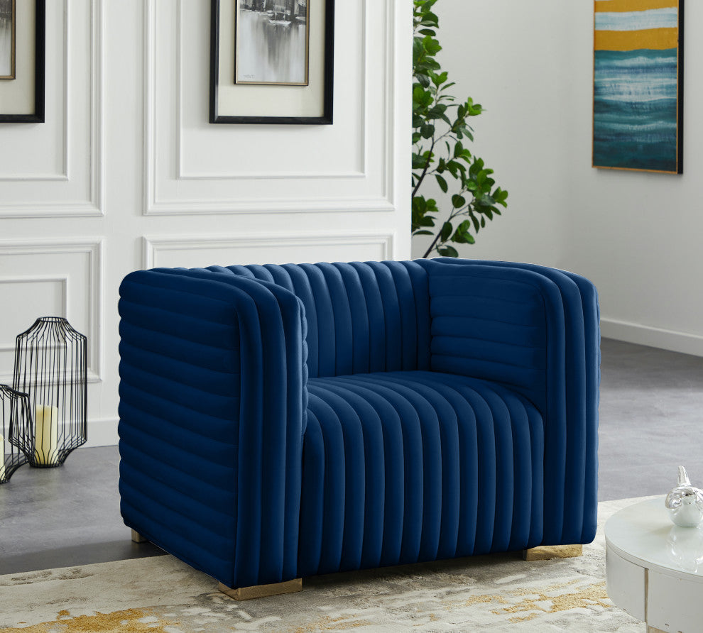 Ravish Velvet Upholstered Chair, Navy, Chair