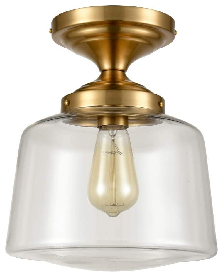 Industrial Brass Ceiling Light Fixture, Simplicity Glass, Flush Mount