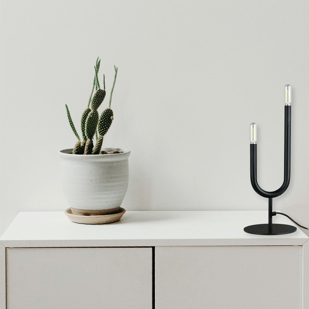 Wand Modern 2 Light Matte Black Metal Table Lamp