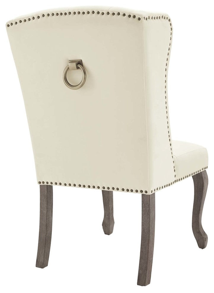 Apprise French Vintage Dining Performance Velvet Side Chair, Ivory
