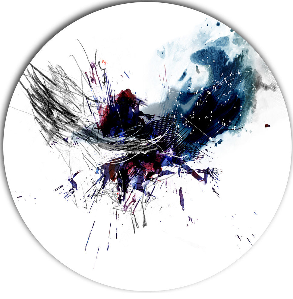 Dark Blue Multicolor Stain, Abstract Watercolor Round Artwork, 36"