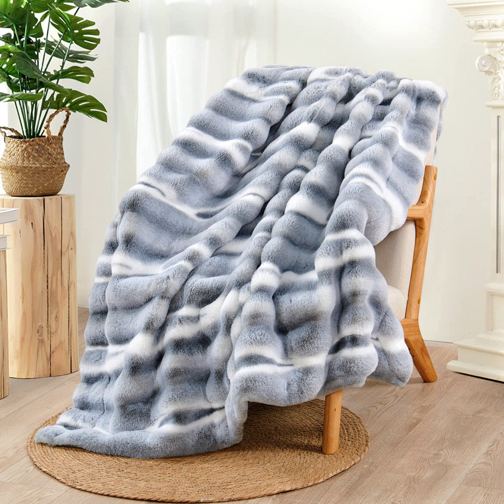 Tip Dying Two Tone Faux Fur Throw, Blue White