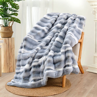 Tip Dying Two Tone Faux Fur Throw, Blue White