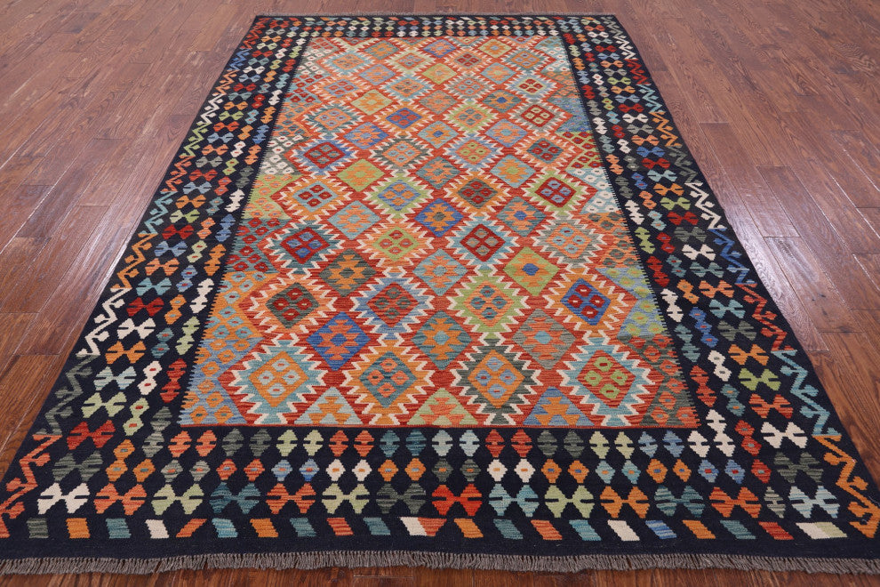 6' 9" X 9' 8" Wool On Wool Flat Weave Kilim Reversible Rug Q9473