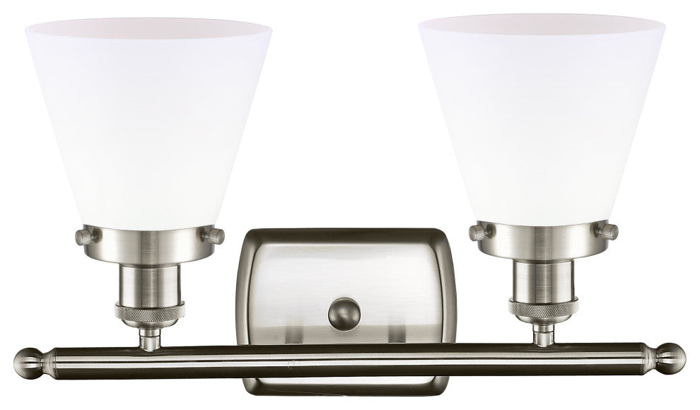 Small Cone 2-Light Bath Vanity-Light, Brushed Satin Nickel, Matte White