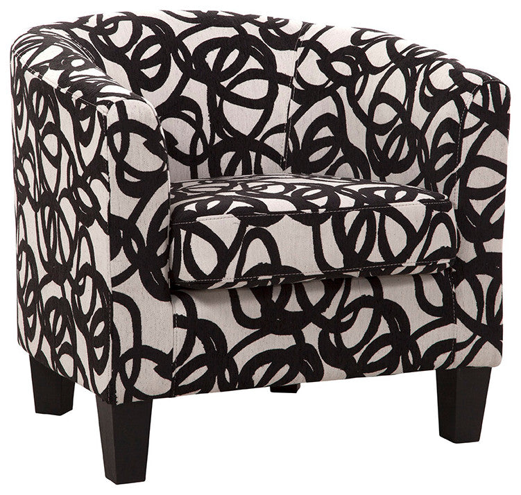 Grafton Home Enzo Upholstered Barrel Chair, Tangled Black and Cream