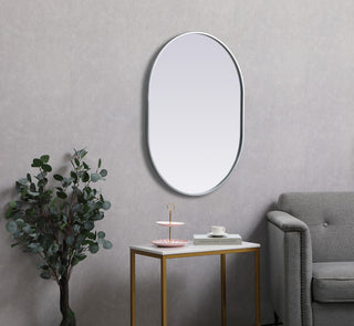 Metal Frame Oval Mirror 27X36 Inch, Silver