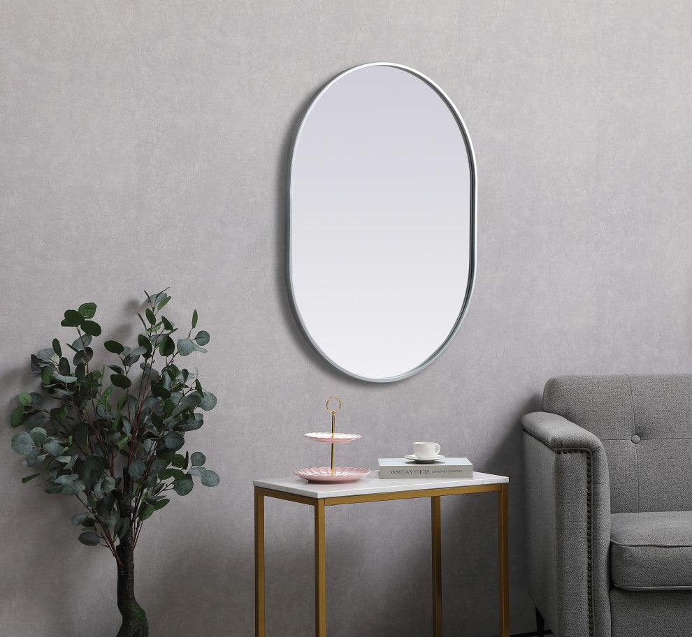 Metal Frame Oval Mirror 27X36 Inch, Silver
