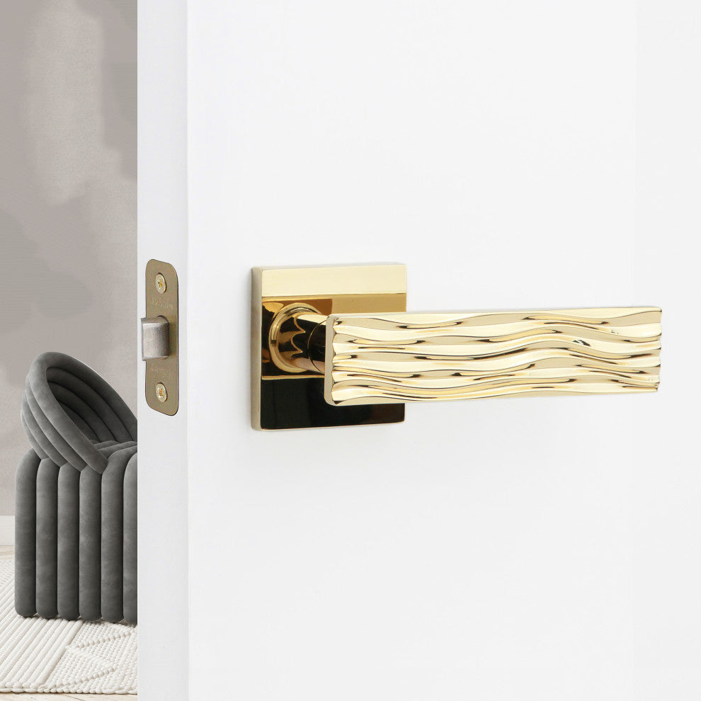 Modern Heavy Duty Designer Interior Door Lever - Ridge Collection, Polished Brass, Double Dummy