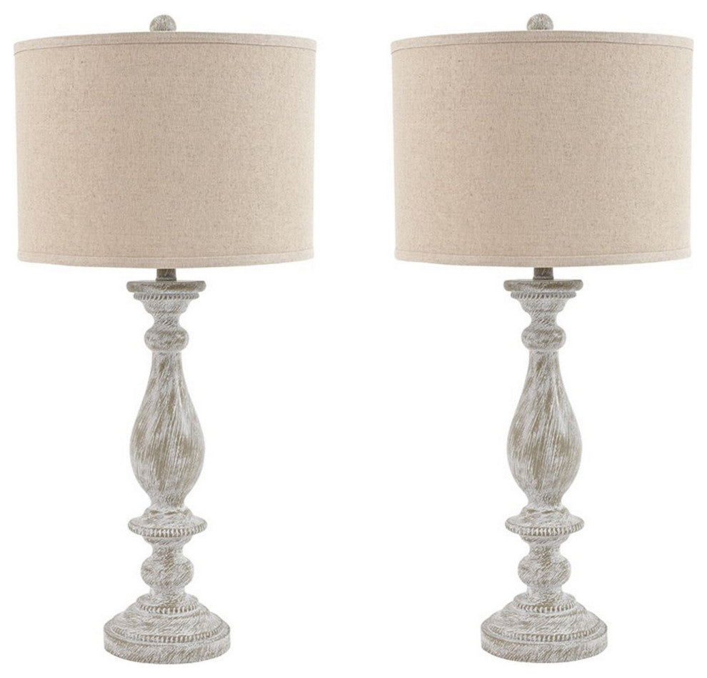 Benzara BM231948 Table Lamp With Pedestal Base, Set of 2, Beige/Off White