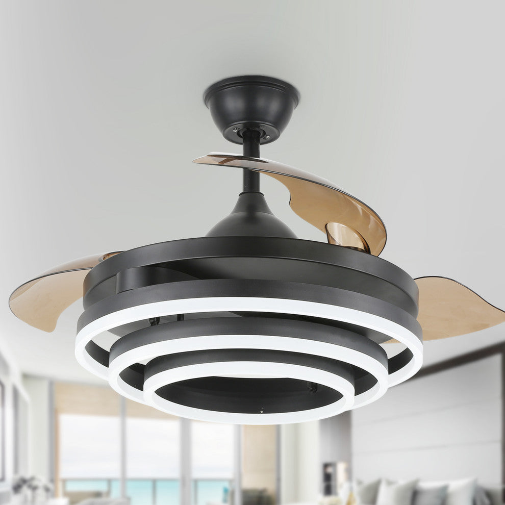 Oaks Aura 42" DIY Shape Retractable Ceiling Fan with Lights and Remote Control, Black