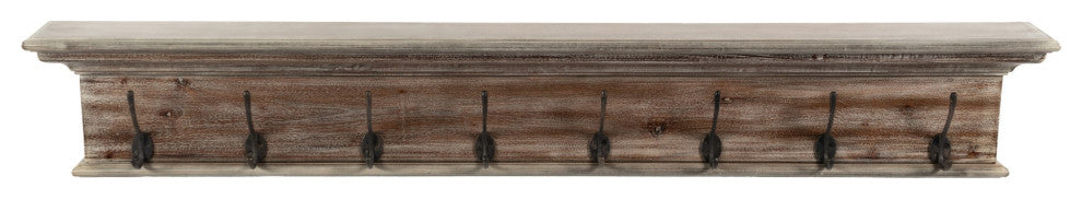 Rustic Natural Wash Wood Eight Hook Hanging Coat Rack