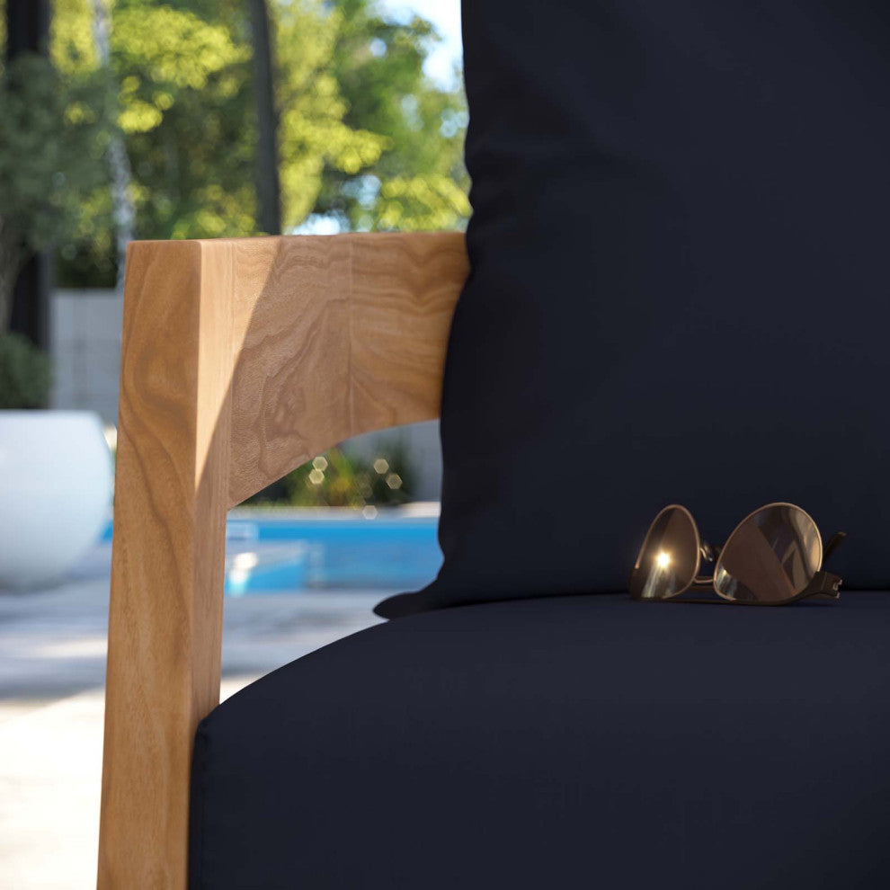Brisbane Teak Wood Outdoor Patio Armchair, Natural Navy