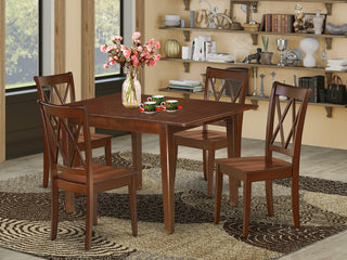 5Pc Rectangular 42/54 Inch Table With 12 In Leaf And 4 Double X Back Chairs