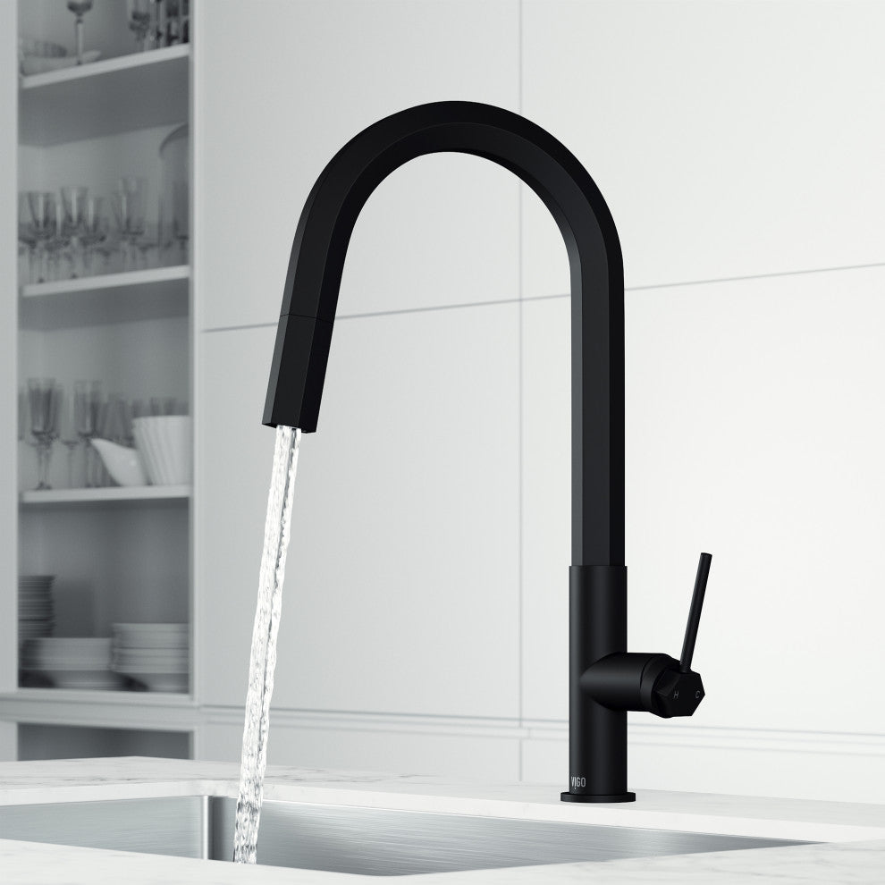 VIGO Hart Hexad 18" H Single Handle Pull-Down Kitchen Faucet, Matte Black, Without Extras