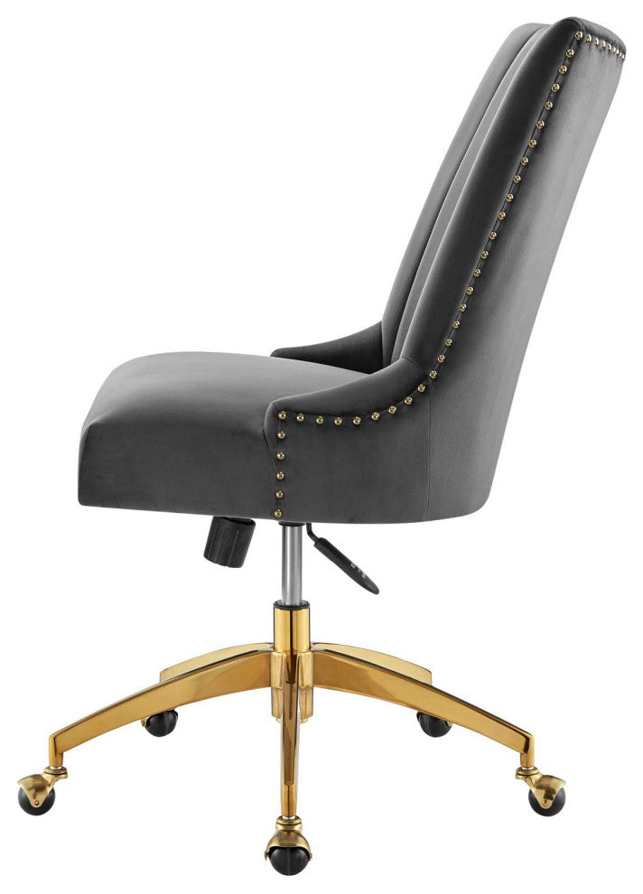 Computer Work Desk Tufted Chair, Velvet, Gold Gray, Home Business Office