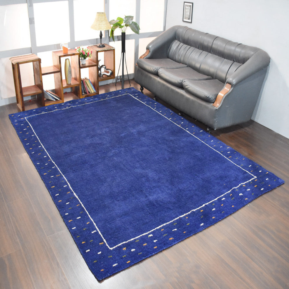 HAND KNOTTED LOOM SILK ECO-FRIENDLY AREA RUG-6'x9',Rectangle,Blue,Contemporary
