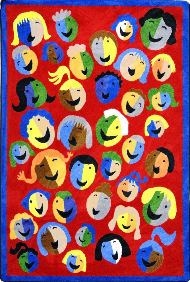 Kid Essentials Rug, Joyful Faces, 7'8"x10'9", Red