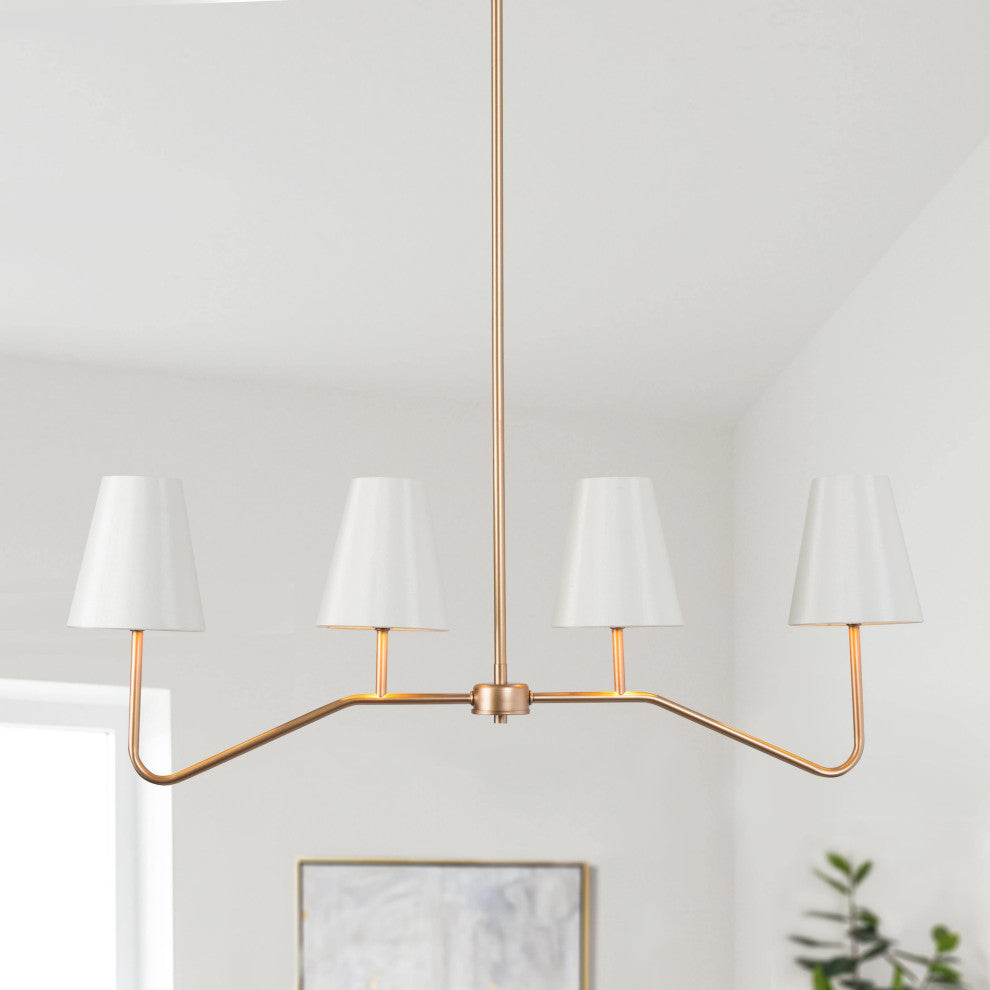 4-Lightsmatte Gold and White Fabric Shade Modern Linear LED Kitchen Island Lamp