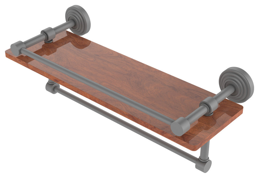 Waverly Place 16" Wood Shelf with Gallery Rail and Towel Bar, Matte Gray