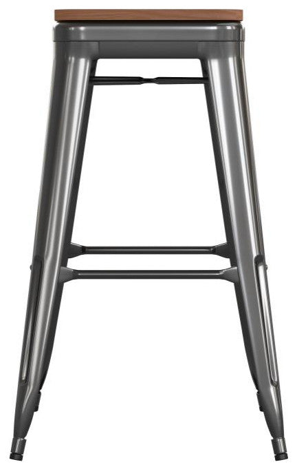 Kai Commercial Grade 30"H Metal Counter Stool, Black/Teak