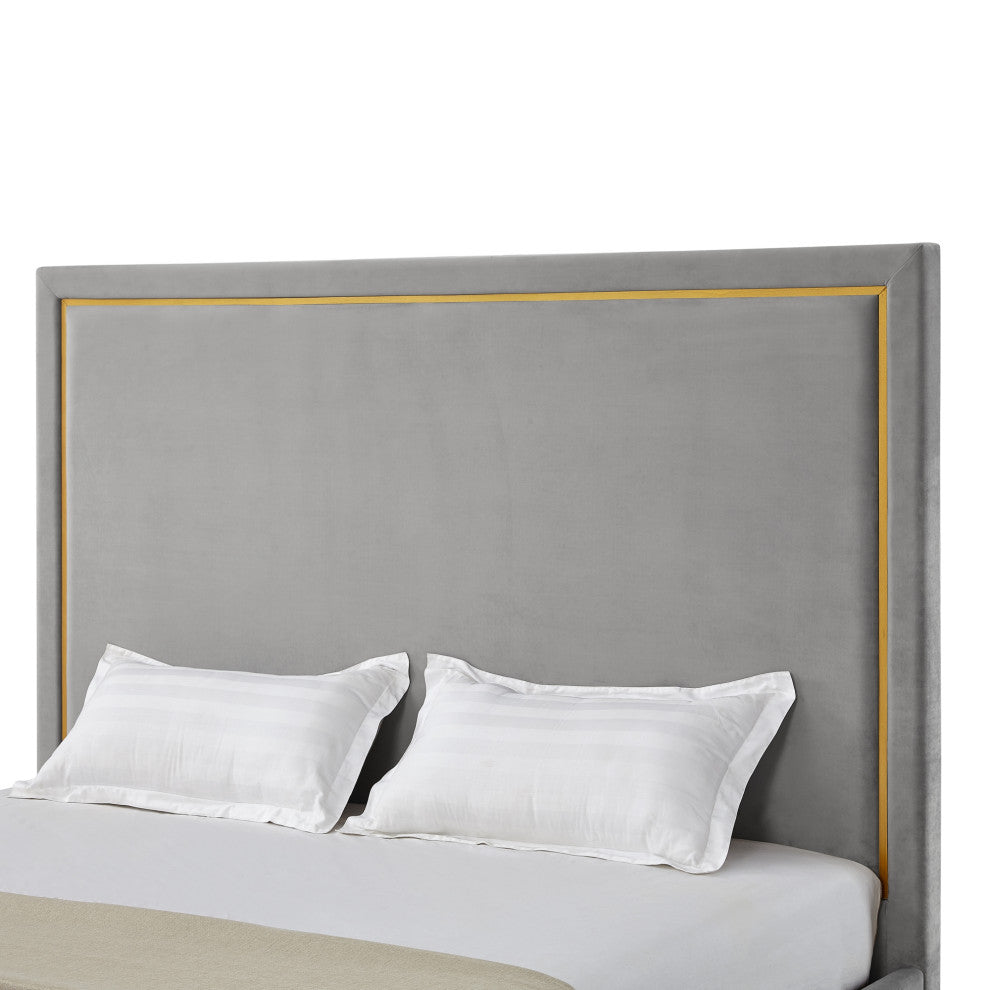 Inspired Home Marceline Bed Upholstered, Gray Velvet Queen