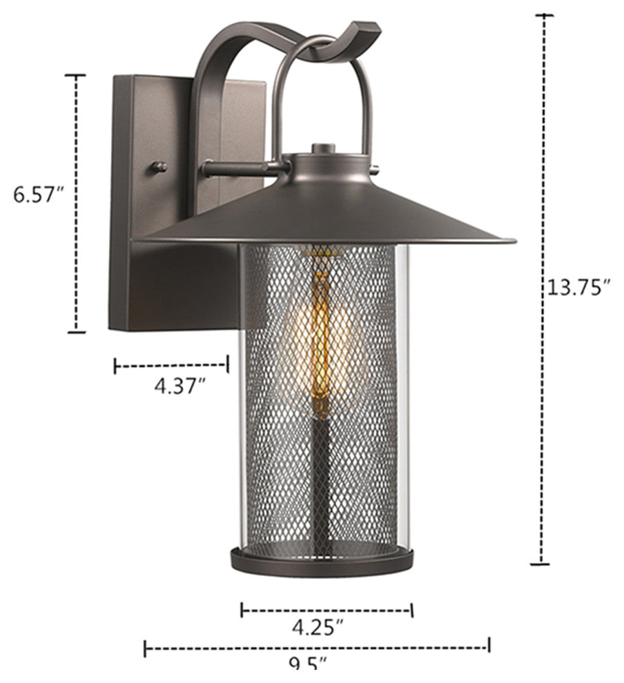 Elijah 1-Light Rubbed Bronze Outdoor Wall Sconce 14"
