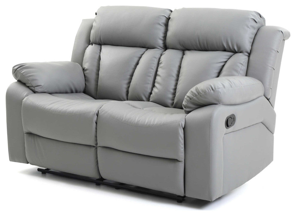 Daria 62 in. W Flared Arm Faux Leather Straight Reclining Sofa, Gray