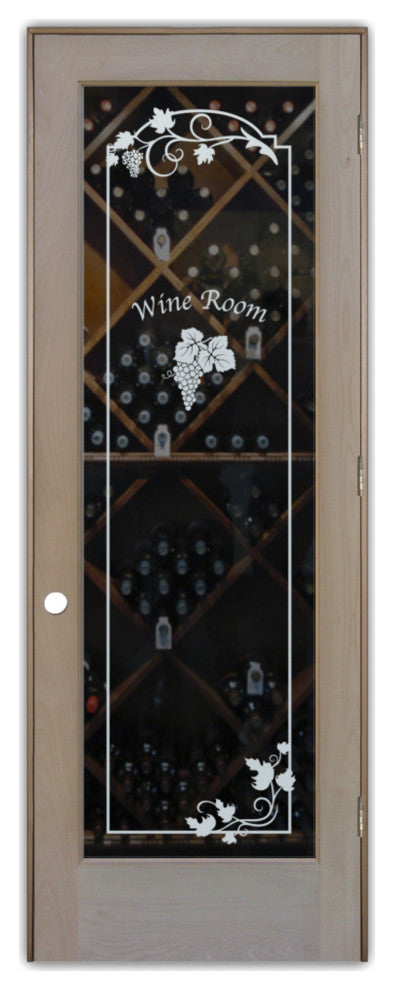 Wine Door - Grape Cluster Arched Border with Text - Alder Clear - 30" x 96"...