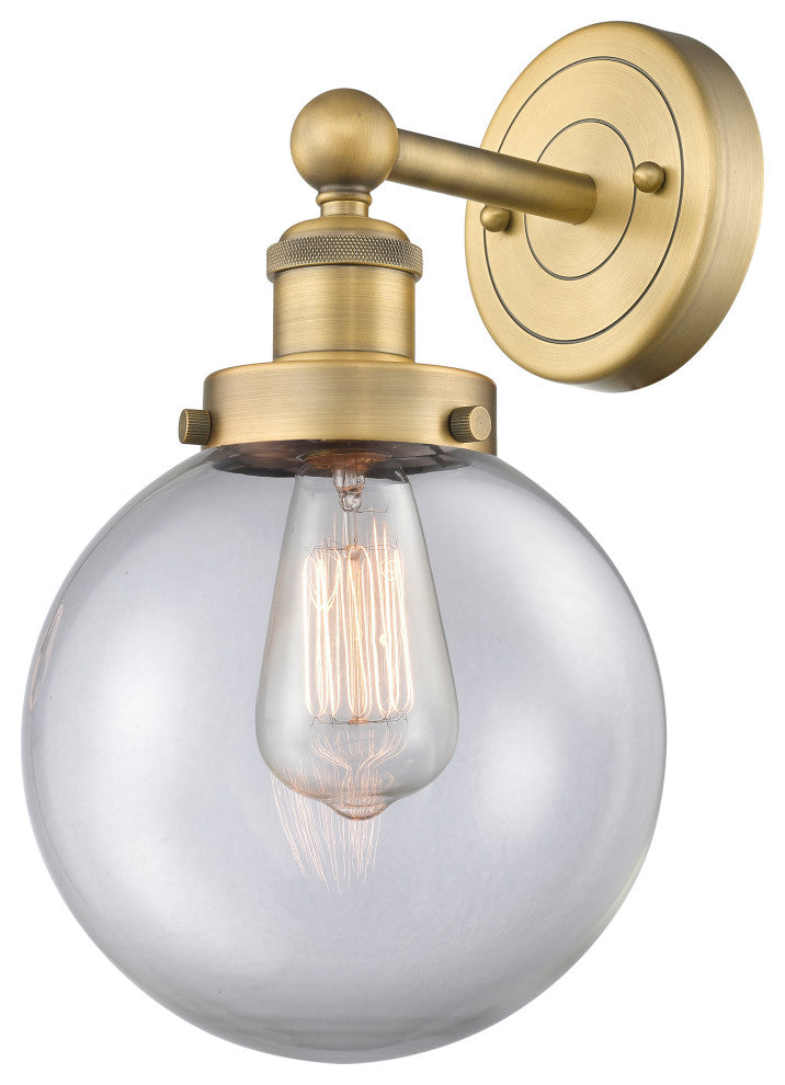 Large Beacon 1-Light 7" Sconce, Brushed Brass Finish, Clear Shade