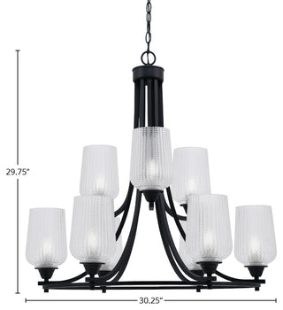 Paramount 9-Light Chandelier, Matte Black, 5" Clear Textured Glass