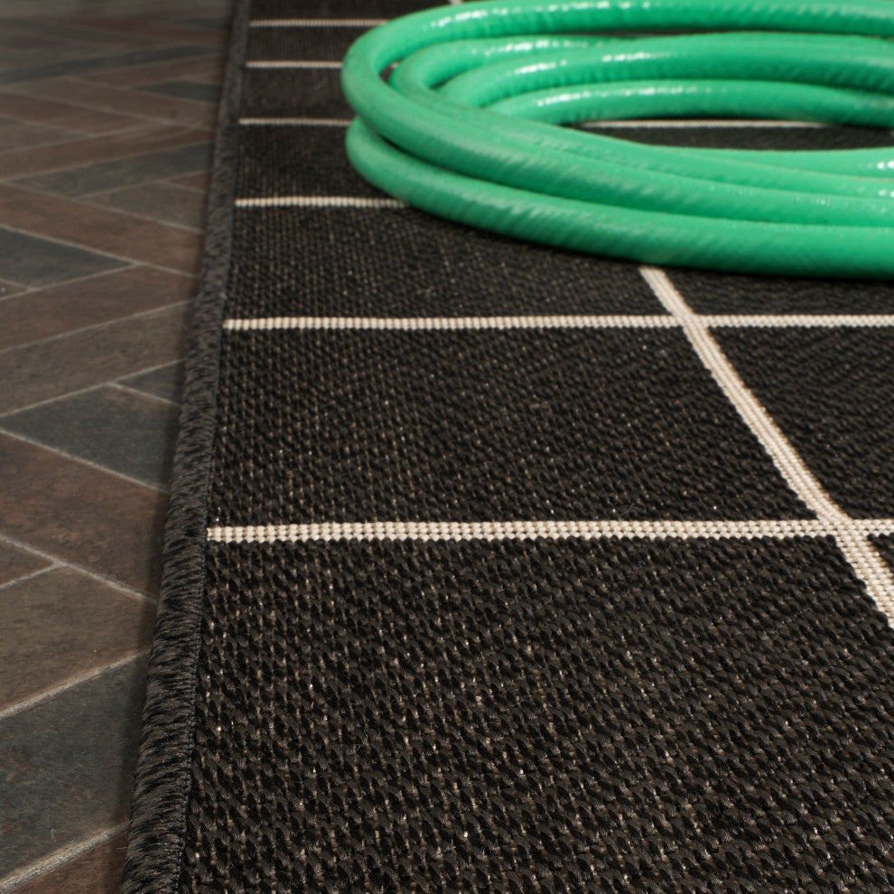Grid Modern Squares Indoor/Outdoor Area Rug, Black/Cream, 8x10