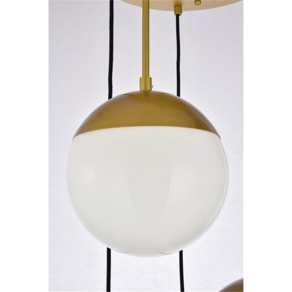 Living District Eclipse 5-Light Metal & Glass Pendant in Brass/Frosted White
