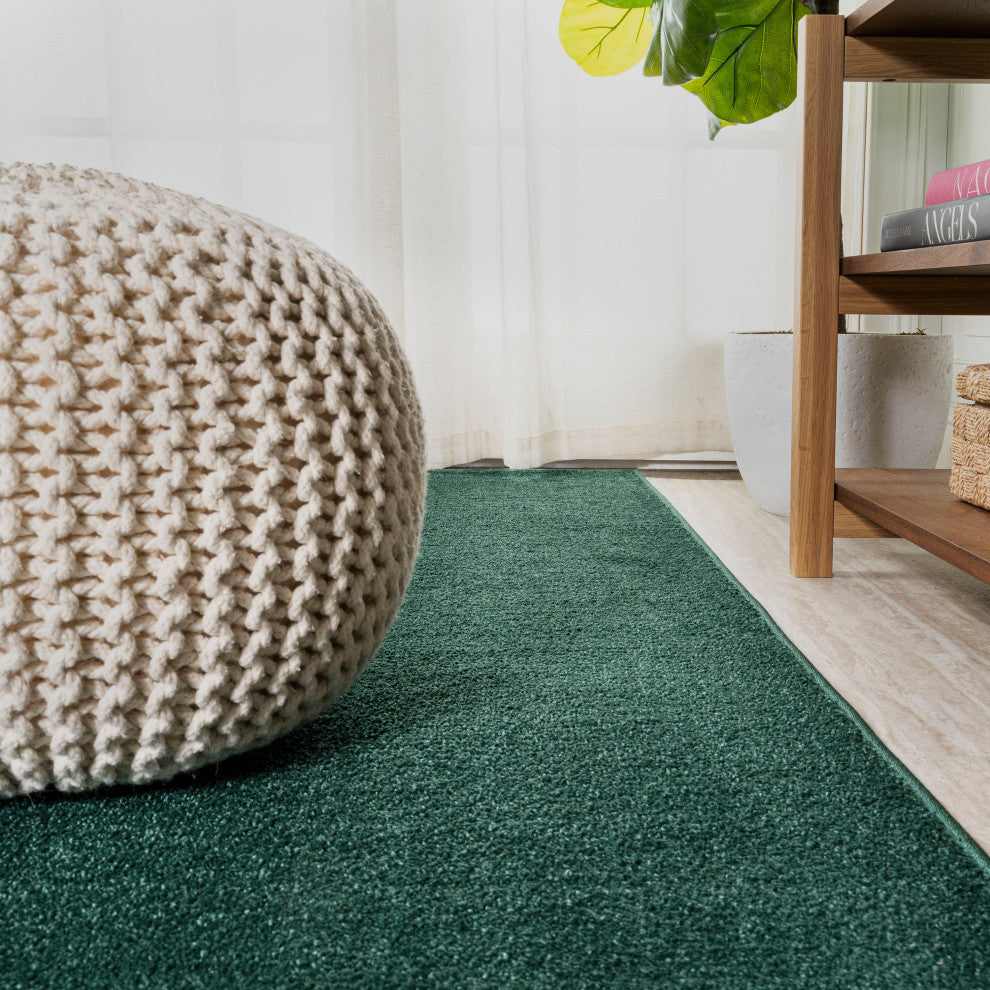 Haze Solid Low-Pile Runner Rug, Emerald, 3 X 5