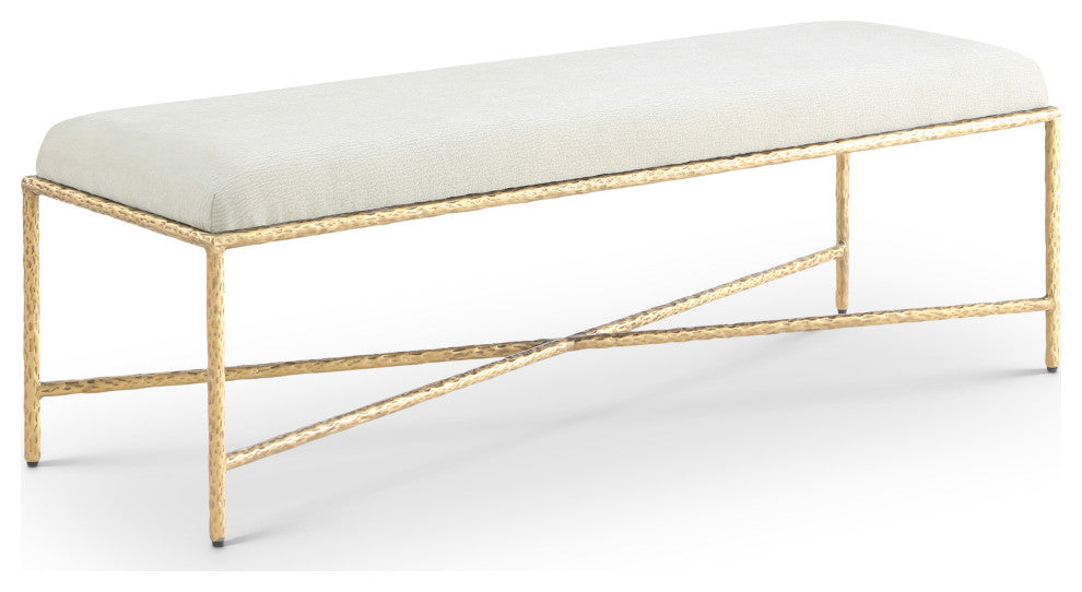 Valley Upholstered Bench, Cream, 54" W x 18" D, Gold, Chenille Fabric