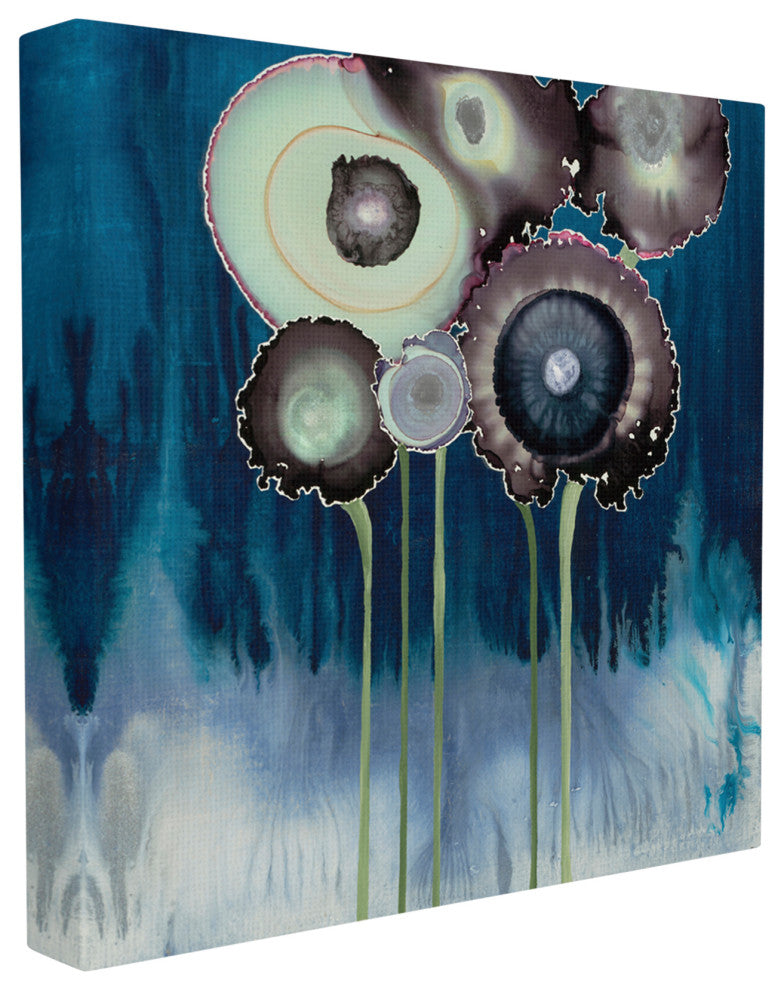 Drip Swirl Abstract Green Blue Painting, 17"x17", Canvas Art