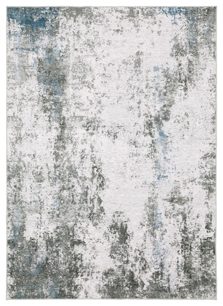 Michaela Machine Washable Marbled Grey/ Blue Indoor Area Rug, Grey, 5'x7'