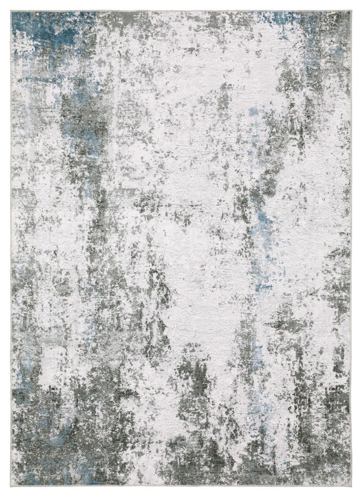Michaela Machine Washable Marbled Grey/ Blue Indoor Area Rug, Grey, 5'x7'