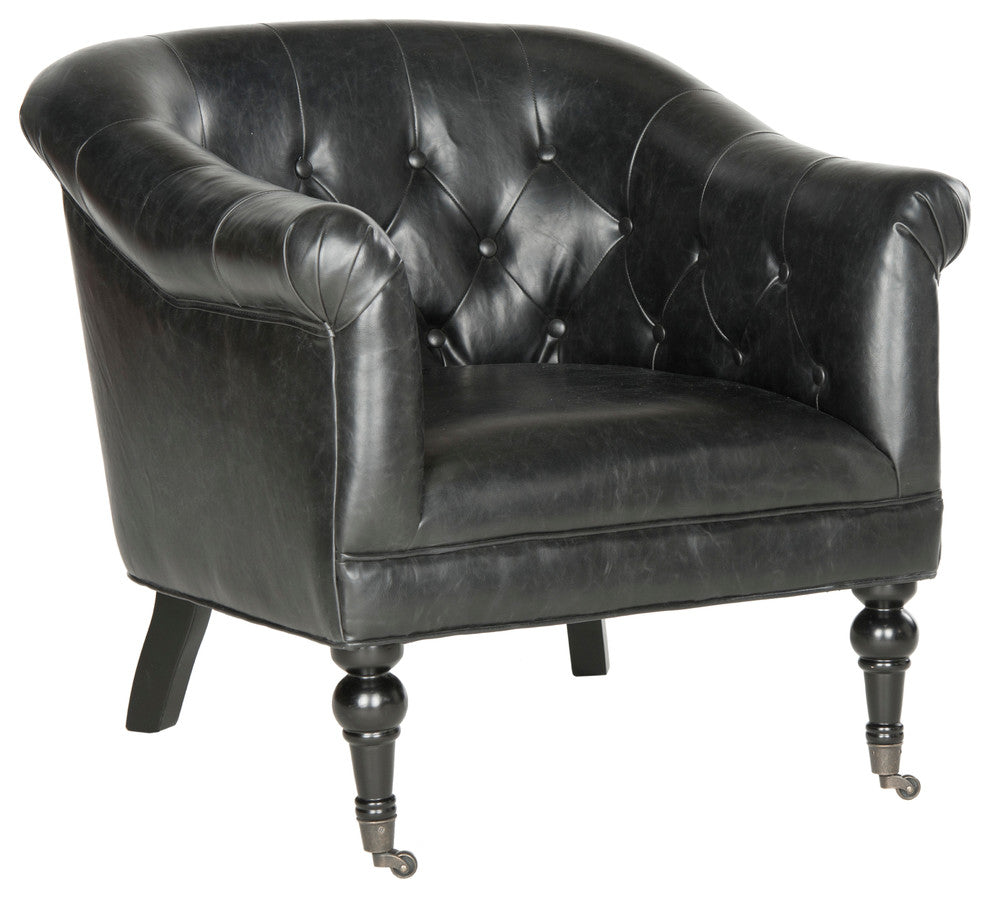 Safavieh Nicolas Tufted Club Chair, Antique Black Leather