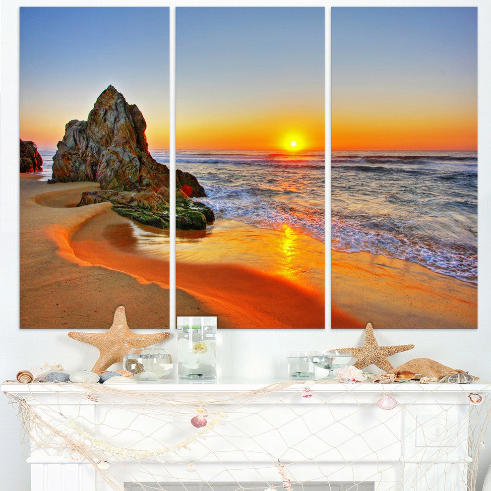 "Beautiful Sunrise by Beach in Tathra" Metal Wall Art, 3 Panels, 36"x28"