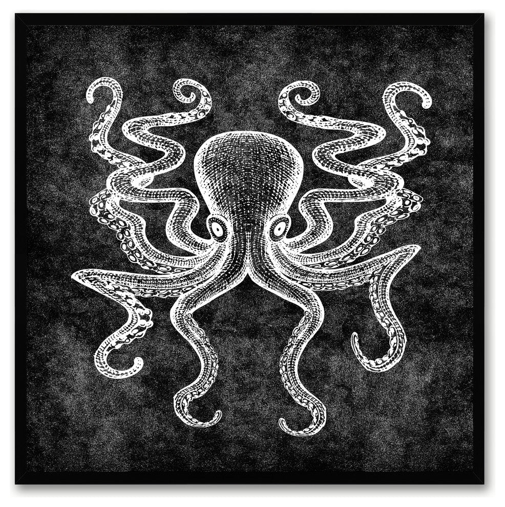 Octopus Animal Black Canvas Print, Custom Picture Frame, 30"x30"