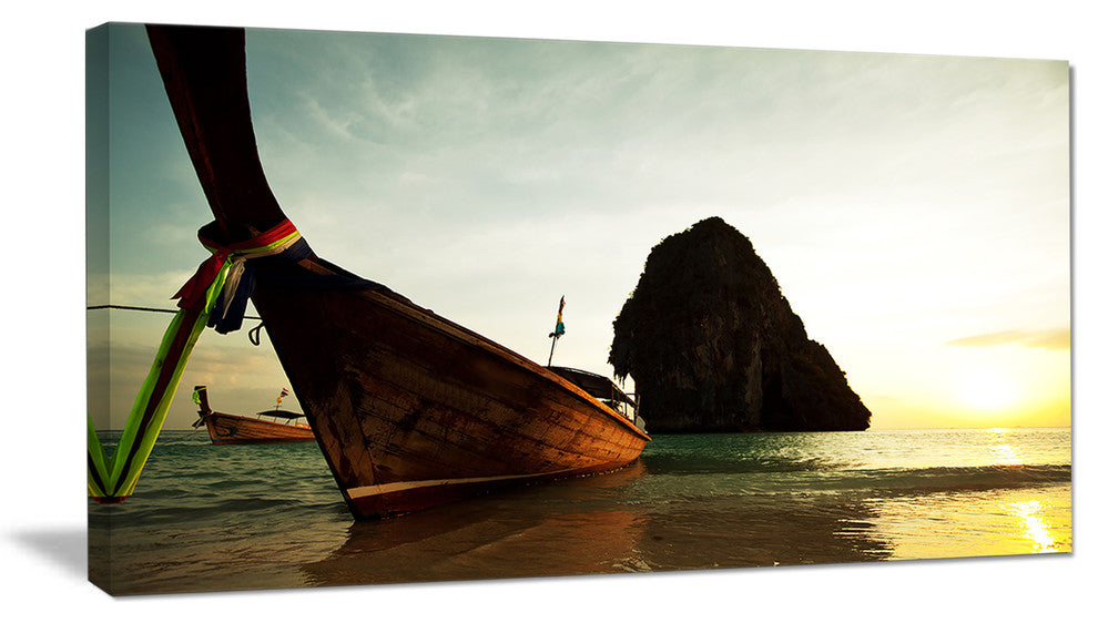 Tropical Beach with Huge Boat, Seashore Canvas Art Print, 32"x16"