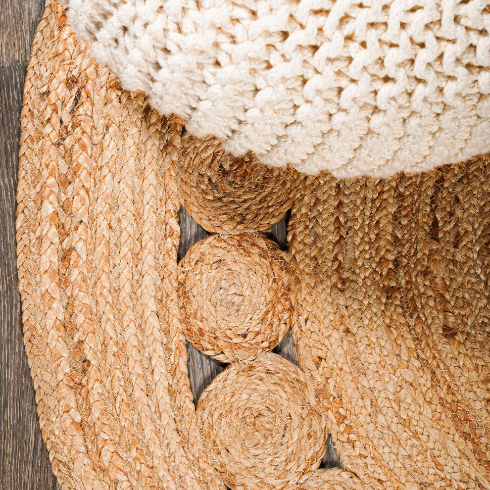 Dahlia Round Natural Jute Boho Circle Round Area Rug, Natural, 4' Round