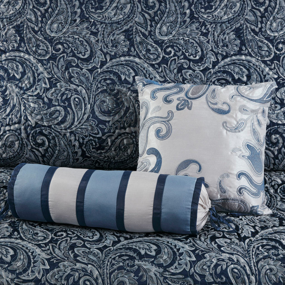 Madison Park Aubrey 5 Piece Reversible Jacquard Bedspread Set, Navy