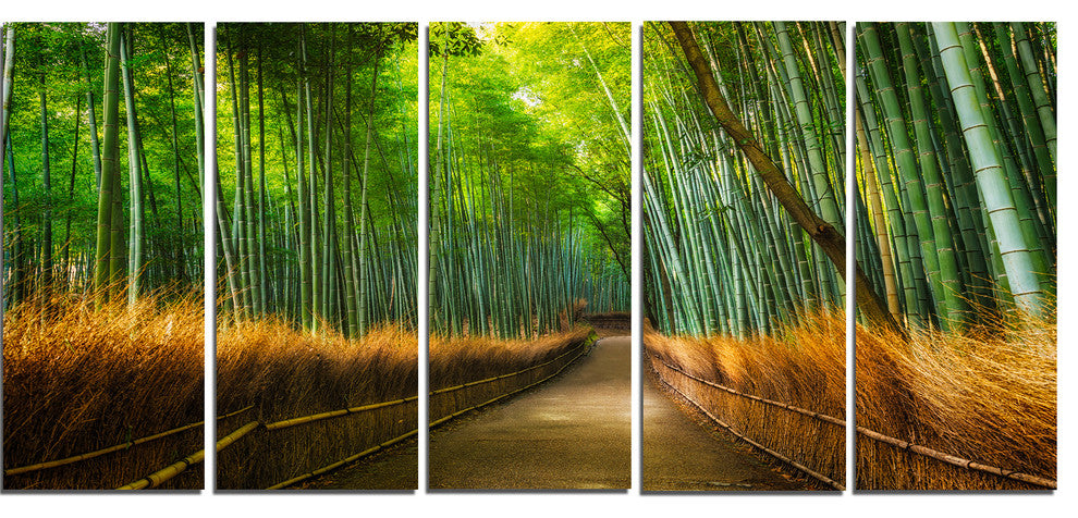 "Arashiyama Bamboo Grove Japan" Oversized Forest Wall Art, 5 Panels, 60"x28"