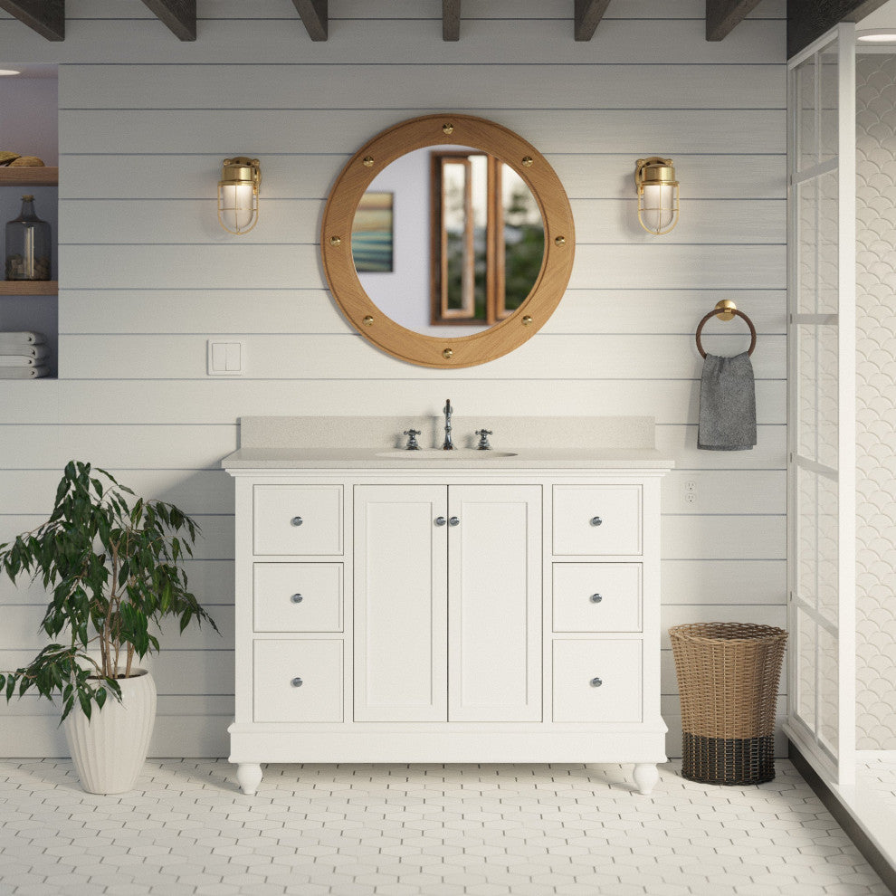 Bella 48" Bathroom Vanity, White, Quartz