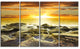 Beautiful Orange Sundown Beach, Seashore Canvas Art Print, 48"x28", 4 Panels