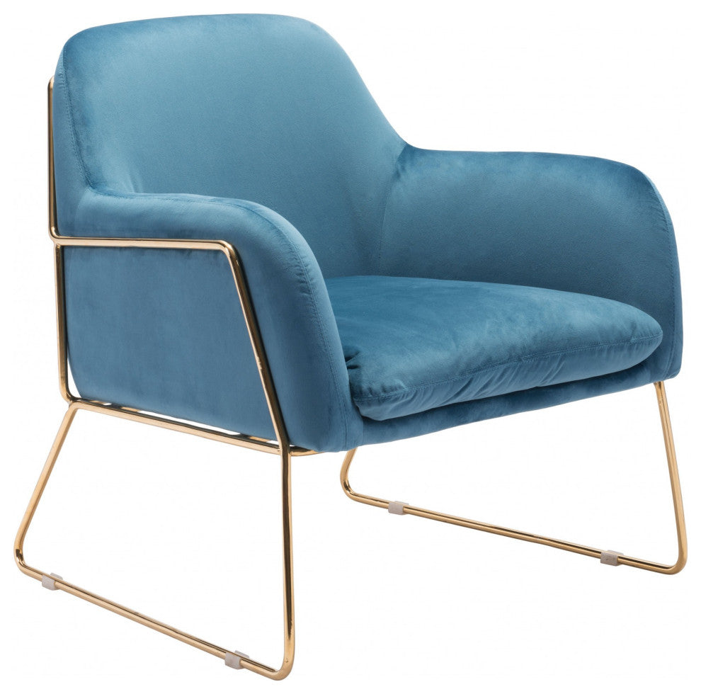 Comfy Square Teal Velvet and Gold Accent Arm Chair