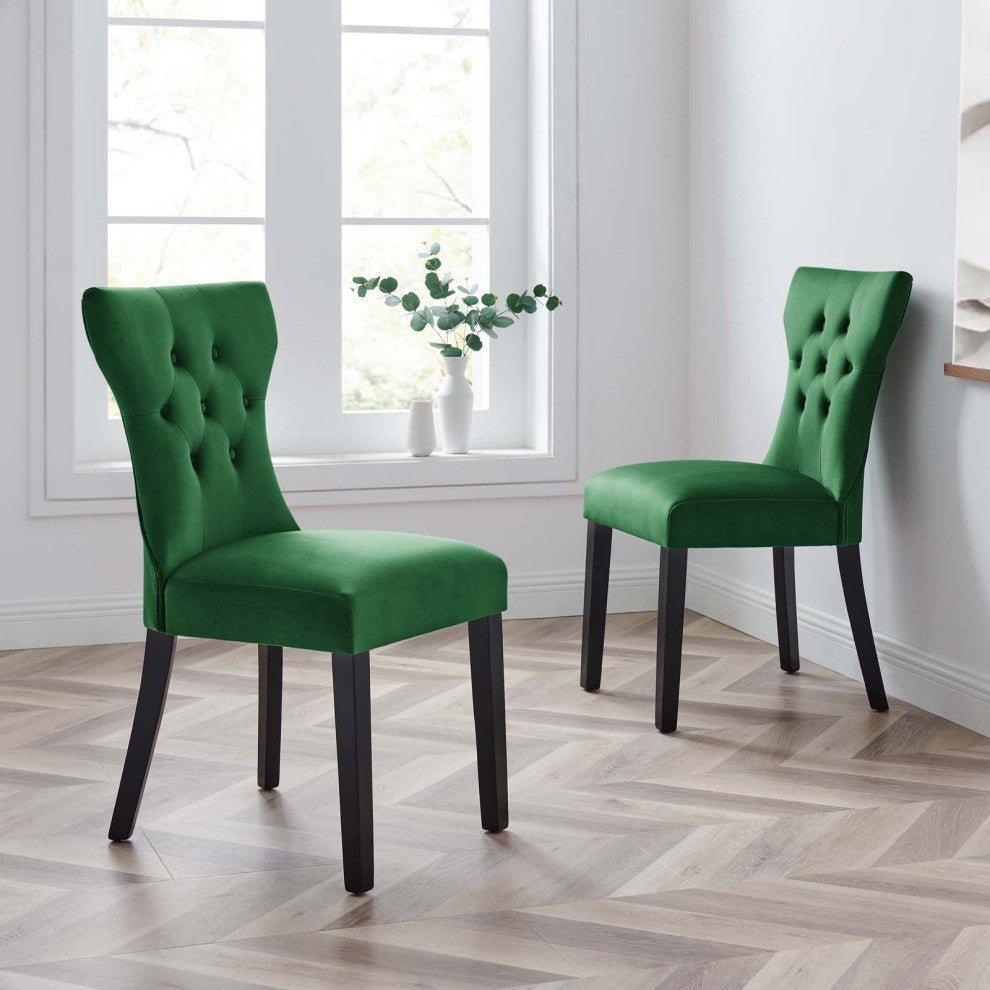 Side Dining Chair, Set of 2, Green, Velvet, Modern, Cafe Bistro Hospitality