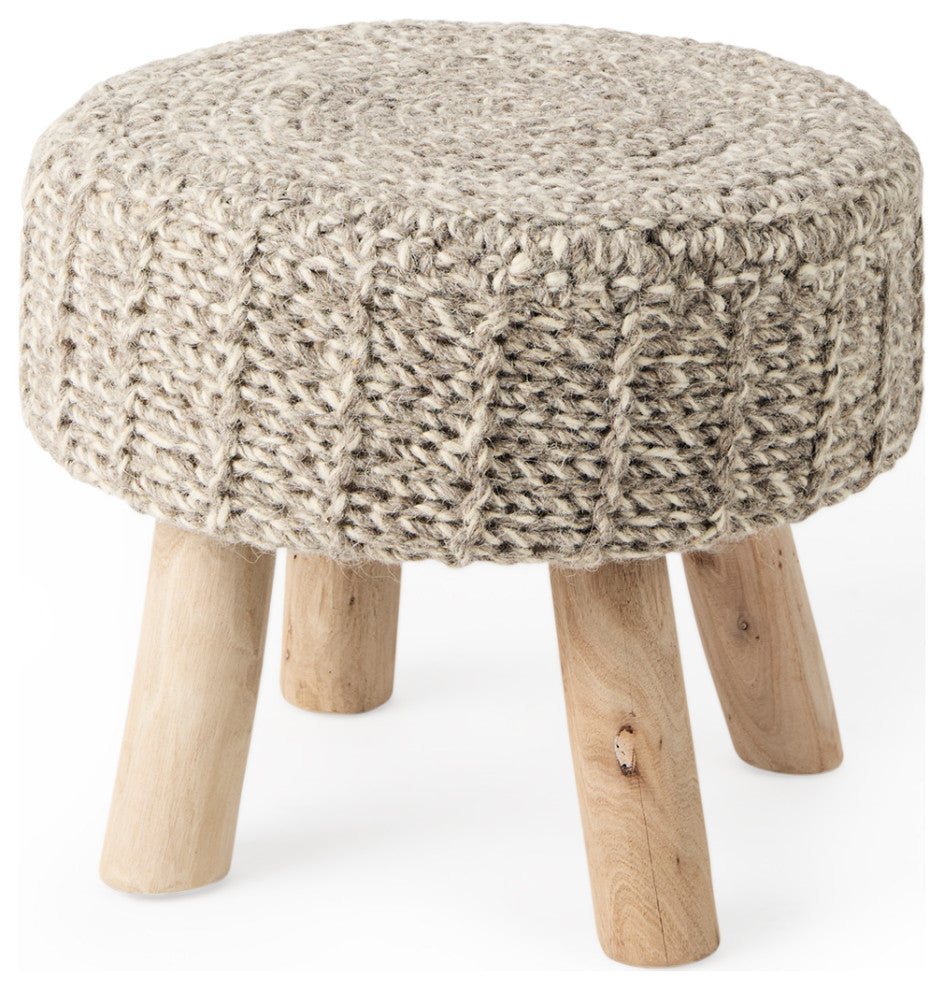 Bina Taupe Wool 4-Legged Stool